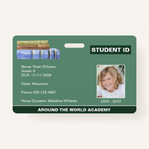 Homeschool Student ID Book Stack  Badge ID Badge