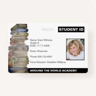 Homeschool Student ID Book Stack Badge ID Badge