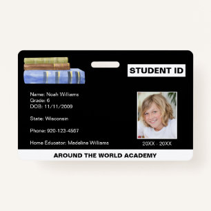 Homeschool Student ID Book Stack  ID Badge