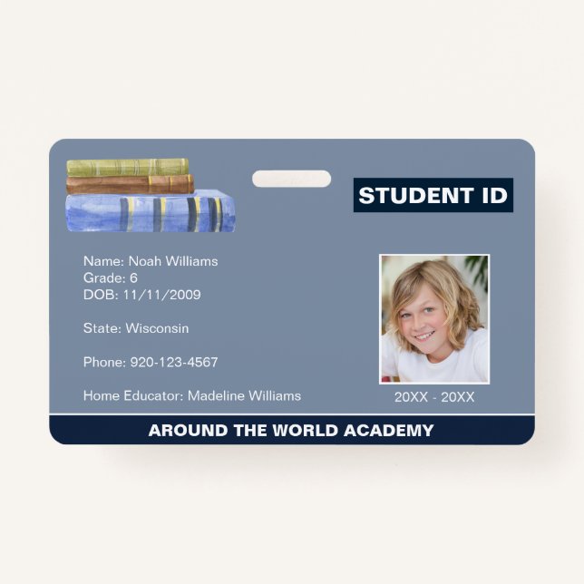Homeschool Student ID Book Stack  ID Badge (Front)