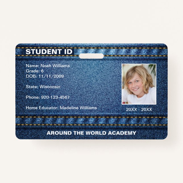 Homeschool Student ID Denim Jean  ID Badge (Front)