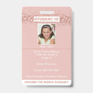 Homeschool Student ID Rose Gold Glitter Badge