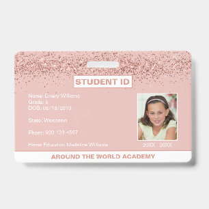 Homeschool Student ID Rose Gold Glitter Badge