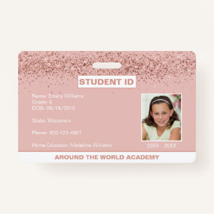 Homeschool Student ID Rose Gold Glitter Badge ID Badge