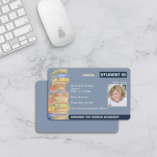 Homeschool Student ID Stack of Books Badge ID Badge
