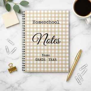 Homeschool Tan Gingham Pattern Back to School Notebook