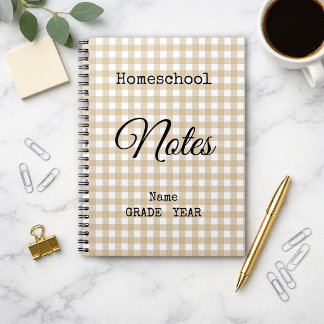 Homeschool Tan Gingham Pattern Back to School Notebook
