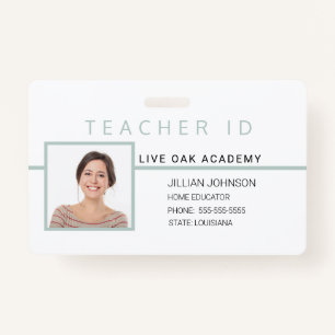 Homeschool Teacher ID Badge Blue Minimalist