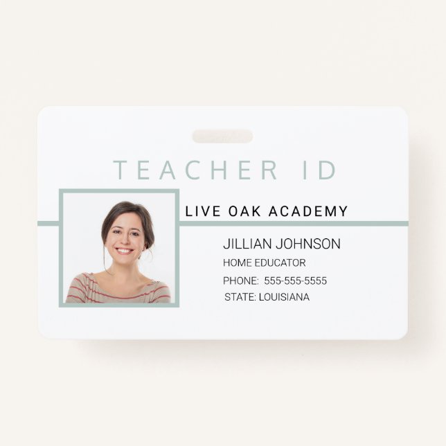 Homeschool Teacher ID Badge Blue Minimalist (Front)