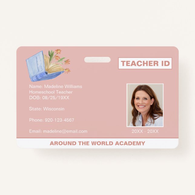 Homeschool Teacher ID Book Flowers ID Badge (Front)