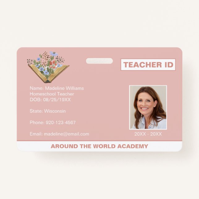 Homeschool Teacher ID Book Flowers ID Badge (Front)