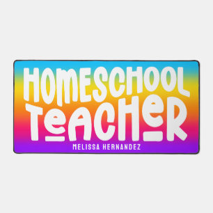 Homeschool Teacher   Text Design Rainbow Ombre Desk Mat
