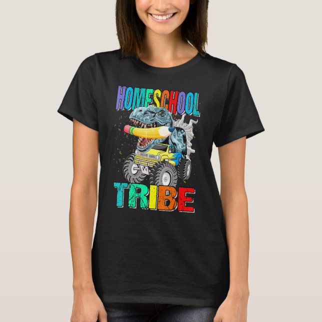 Homeschool Tribe Monster Truck Dinosaur T-Shirt (Front)
