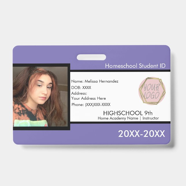 Homeschooling School ID Purple Badge (Front)