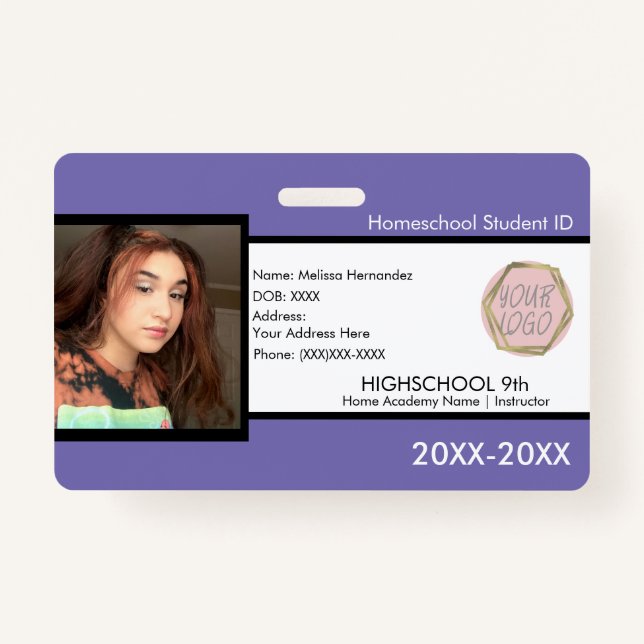 Homeschooling School ID Purple Badge ID Badge (Front)