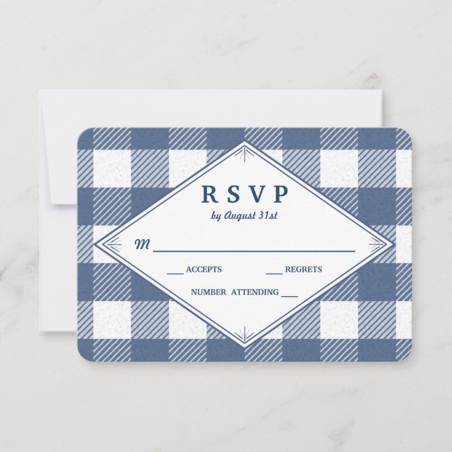 Homespun Gingham Wedding RSVP Card (Front)