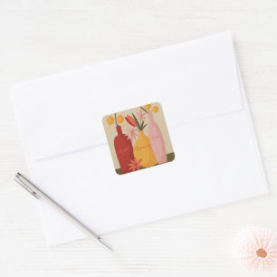 Homespun Wine Bottle Floral Square Sticker