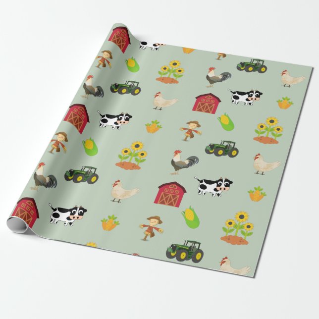 Homestead and Farm Life and Farm Animals Wrapping Paper (Unrolled)