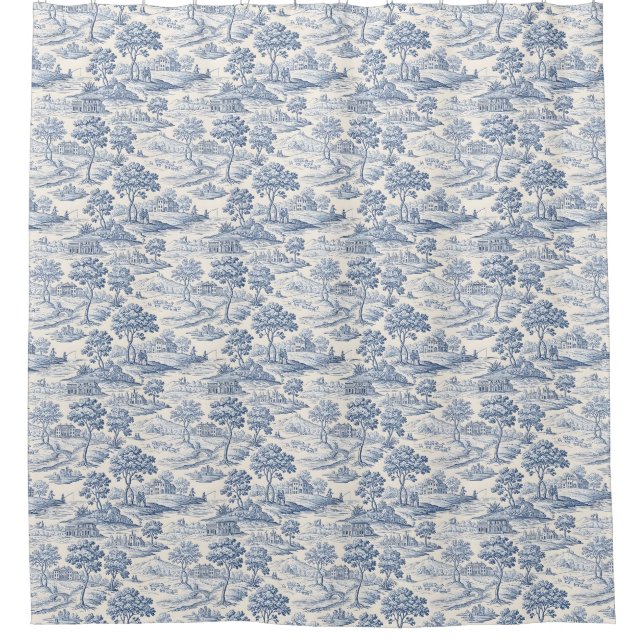 Homestead Blue Toile Shower Curtain (Front)