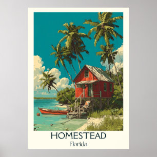 Homestead Florida Vintage Rustic Travel Art Poster