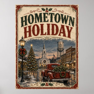 Hometown Holiday Vintage Red Truck Christmas Poster