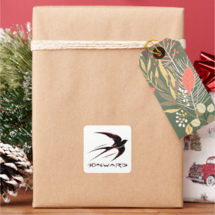 Homeward Swallow Bird Dynamic Red and Black Square Sticker