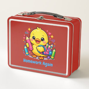 Homework Again Cute Chick School Lunchbox Design