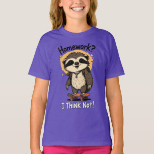 Homework I Think Not Cool Sloth Skateboarding T-Shirt