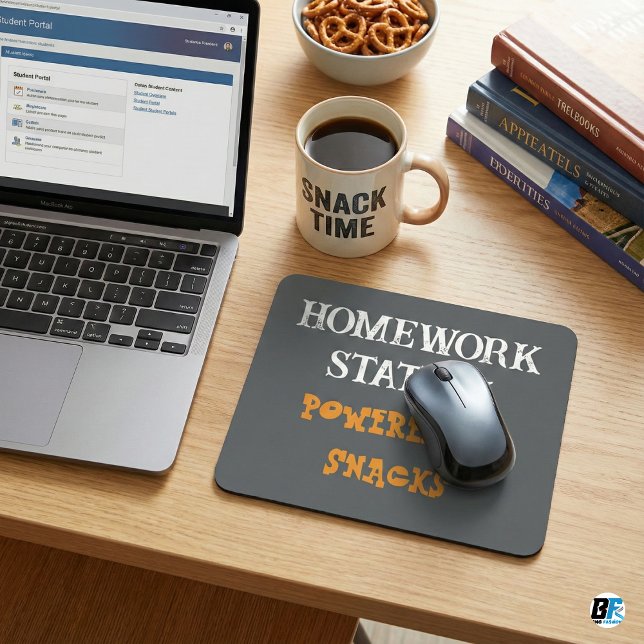 Homework Station Powered By Snacks Funny Student Mouse Mat (Creator Uploaded)