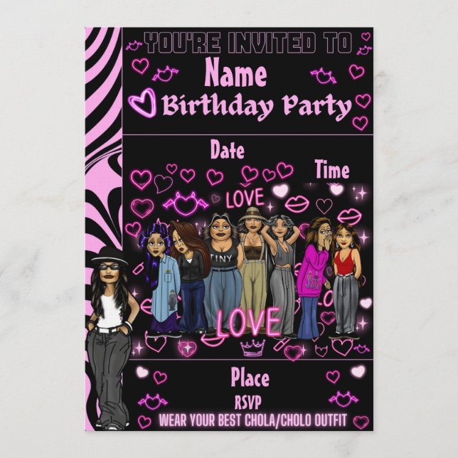 Homies Chicana  Birthday Invitation Lil Homies (Front)
