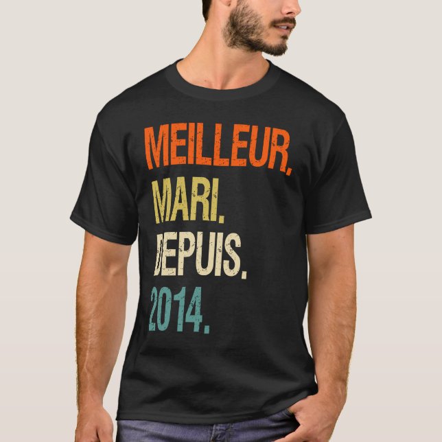 Homme Meilleur Mari Depuis 2014 8 Anniversary Mari T-Shirt (Front)