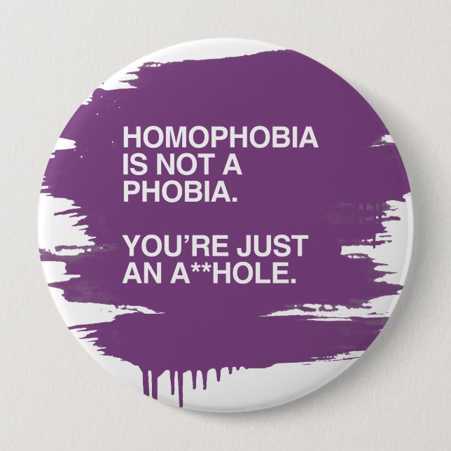HOMOPHOBIA IS NOT A PHOBIA 10 CM ROUND BADGE (Front)