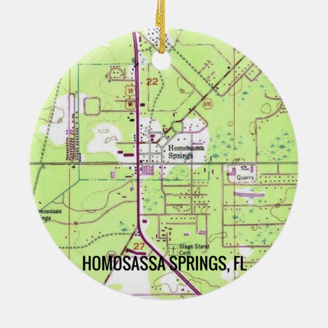 Homosassa Springs FL Map Ceramic Tree Decoration (Back)