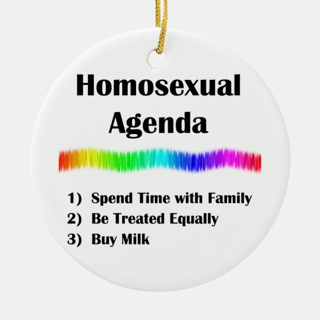 Homosexual Agenda Ceramic Tree Decoration (Front)