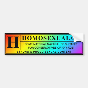 Homosexual Warning Label. Bumper Sticker