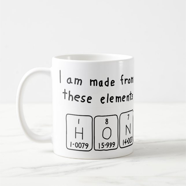 Hon periodic table name mug (Left)