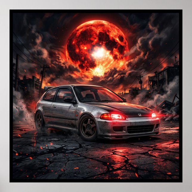 Honda Civic EG6 SiR a Crimson Moon Poster (Front)