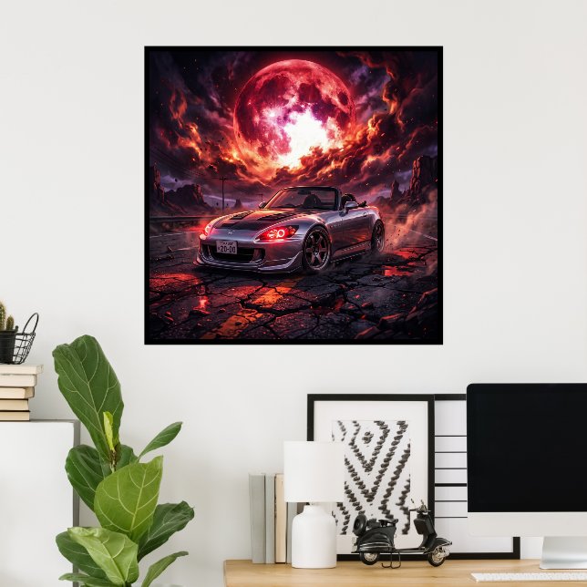 Honda S2000 Under a Crimson Moon Poster (Home Office)