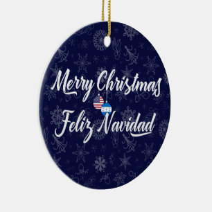 Honduran American Bilingual Merry Christmas Ceramic Tree Decoration