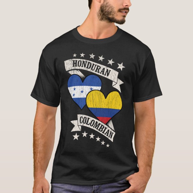 Honduran Colombian Heart Flags T-Shirt (Front)