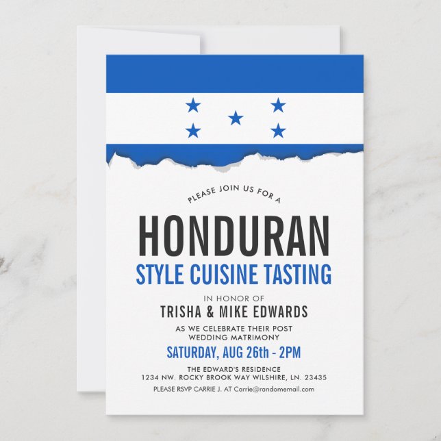 Honduran Cuisine | Party Flag White Invite (Front)