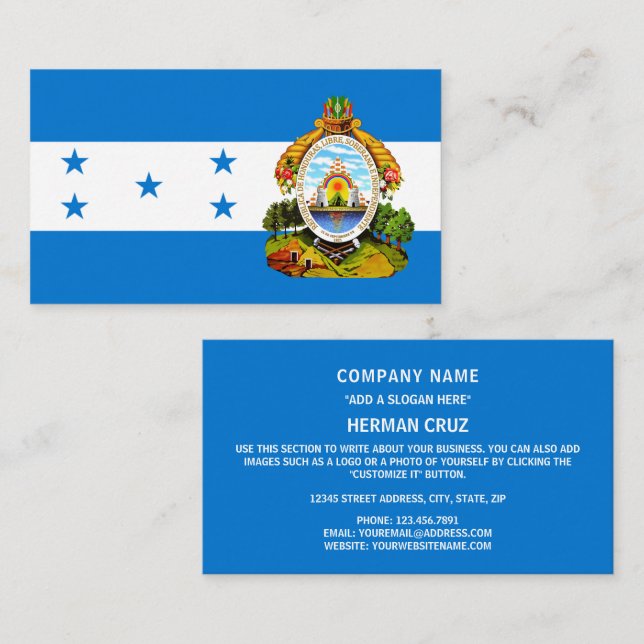 Honduran Flag & Coat of Arms, Flag of Honduras Business Card (Front/Back)