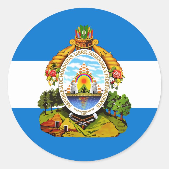 Honduran Flag & Coat of Arms, Flag of Honduras Classic Round Sticker (Front)
