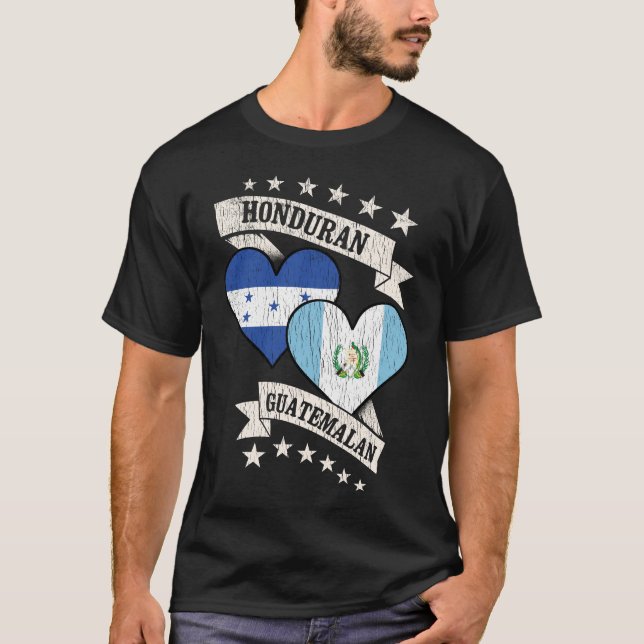 Honduran Guatemalan Heart Flags T-Shirt (Front)