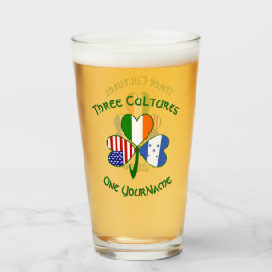 Honduran Irish American Flag Shamrock Personalised Glass