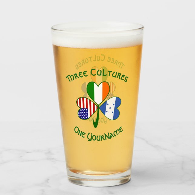 Honduran Irish American Flag Shamrock Personalised Glass (Back Filled)
