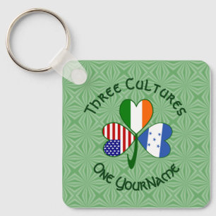 Honduran Irish American Flag Shamrock Personalised Key Ring