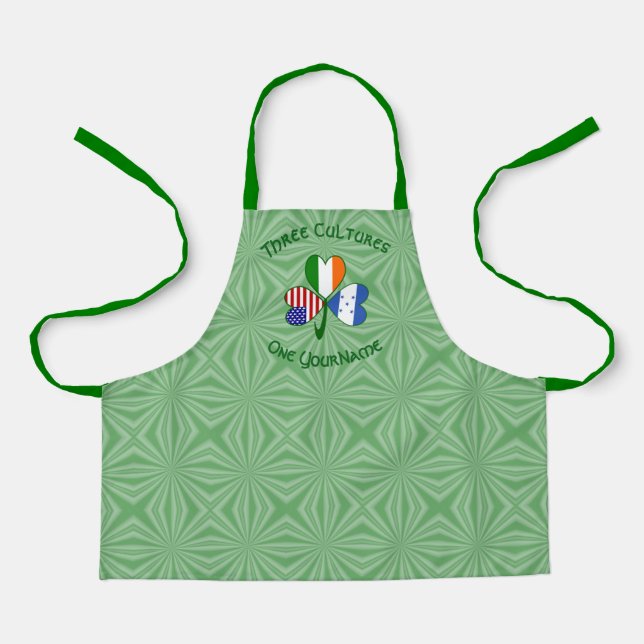 Honduran Irish USA Flags Shamrock Personalised Kid Apron (Front)