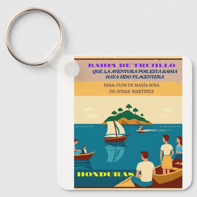  Honduras BAHIA DE TRUJILLO Retro poster Key Ring (Front)