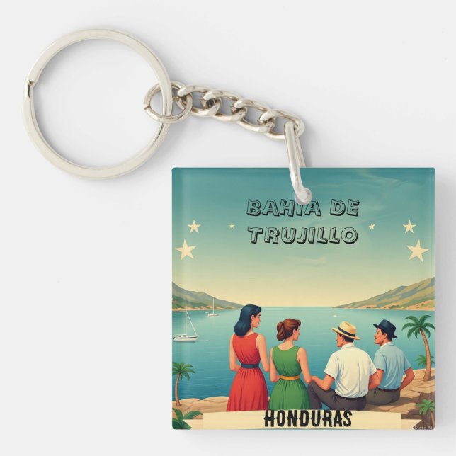  Honduras BAHIA DE TRUJILLO Retro poster Key Ring (Front)